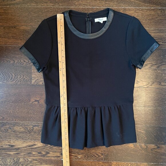 Fabulous Madewell Black Leather Trim Peplum Short Sleeve Top-Size XS - Picture 10 of 10